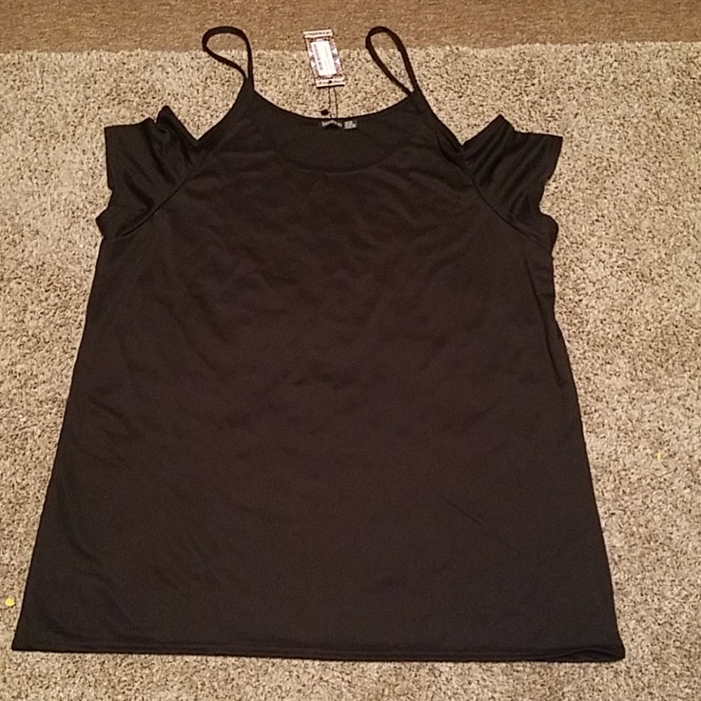 Black cold shoulder mini dress